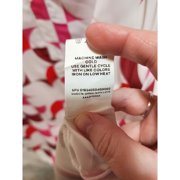 BLOOMCHIC WOMENS 26 4X WHITE PINK BLOUSE GEOMETRIC RETRO V-NECK STYLISH ABSTRACT - Picture 9 of 13